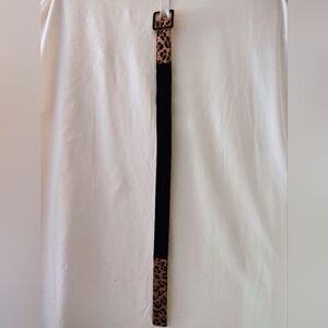 Black Elastic Belt with Leopard Print Accent